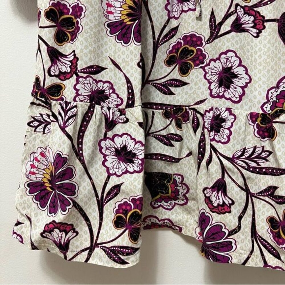 Loft Womens Floral Dress Size XL Cream Purple Long Sleeve Dressy Romantic Spring - Picture 4 of 10
